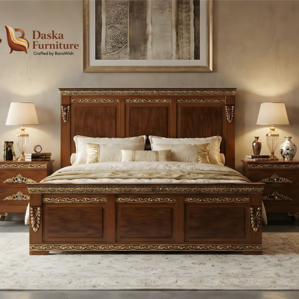 Royal Antique Bedroom Set (King Size Bed, Side Tables & Dressing Table)