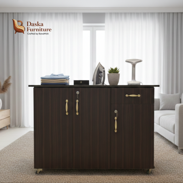 Dark Walnut Multi-Purpose Ironing & Storage Station