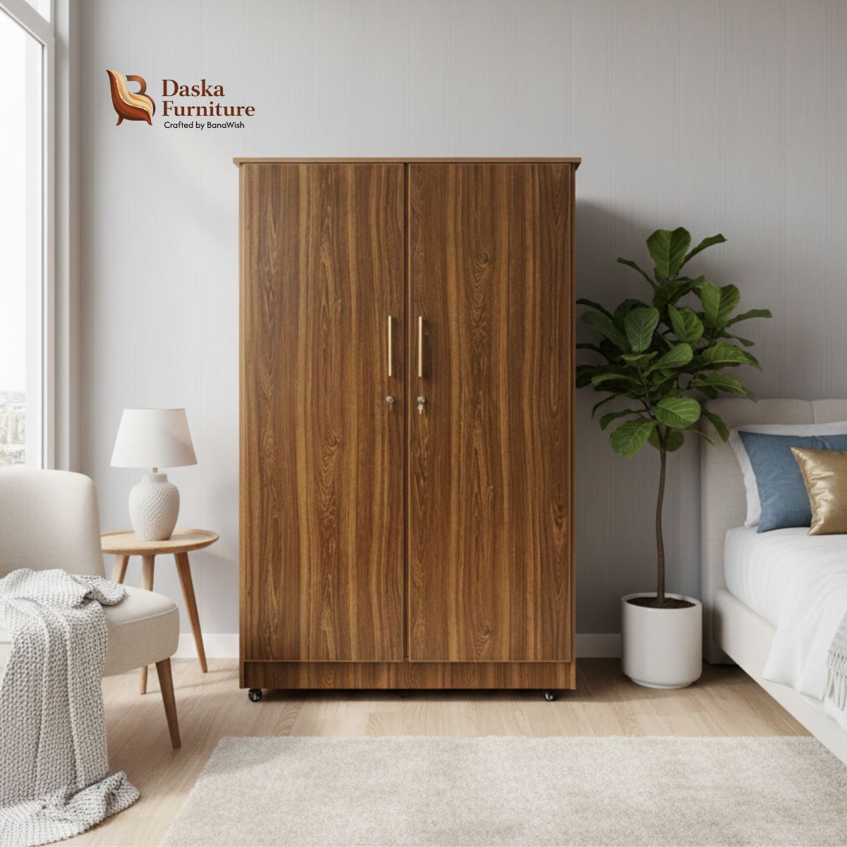 Premium Oak 2-Door Compact Wardrobe